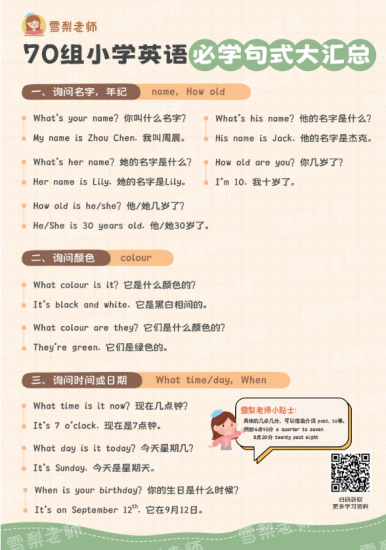 【雪梨老师21】70组小学英语必学句式大汇总高中-初中-小学-大学等各类学习资源祝你学霸